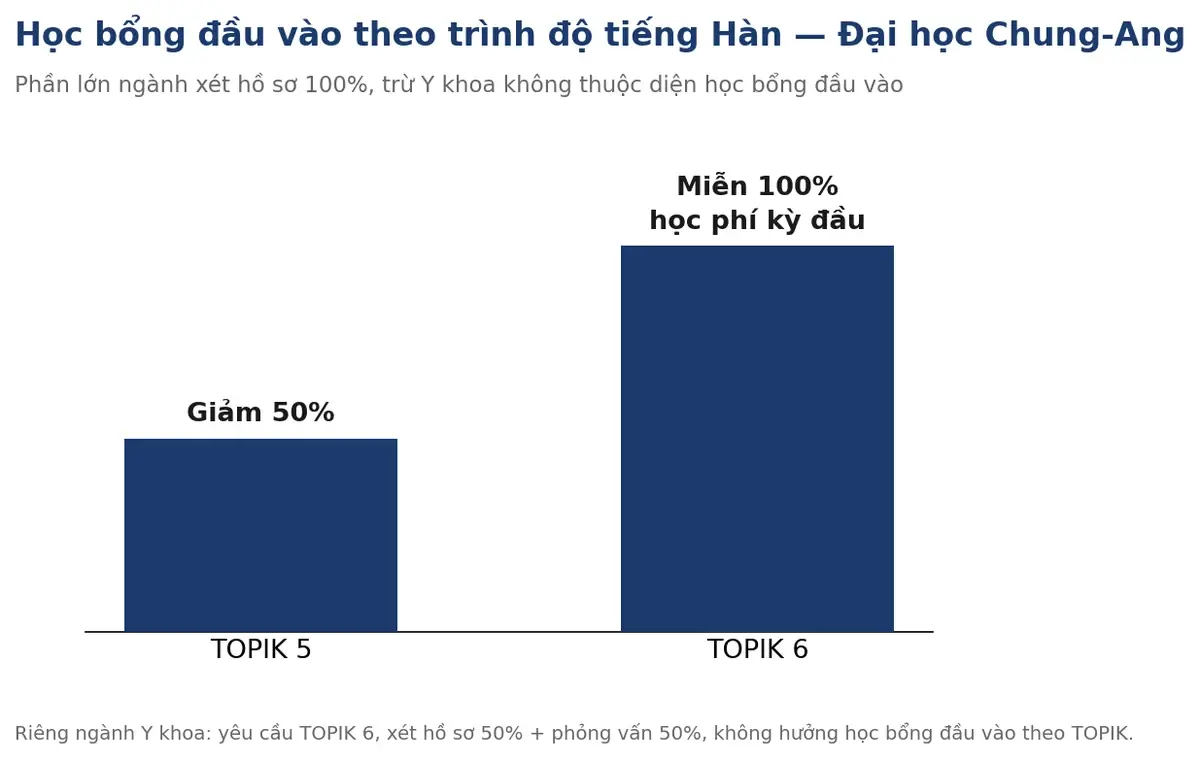 Biểu đồ học bổng đầu vào theo trình độ tiếng Hàn tại Đại học Chung-Ang
