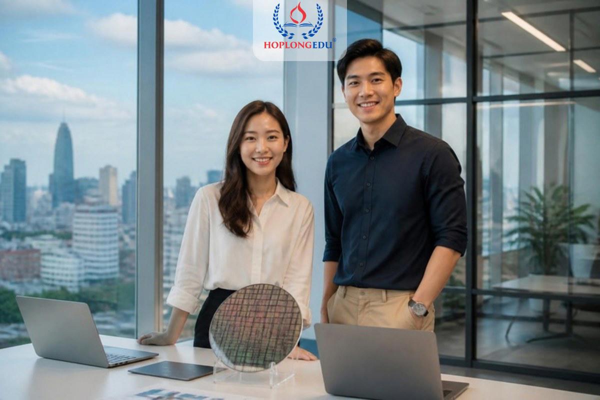 Hai bạn trẻ Việt Nam trong văn phòng công nghệ, minh họa 4 ngành phát triển mạnh ở Việt Nam