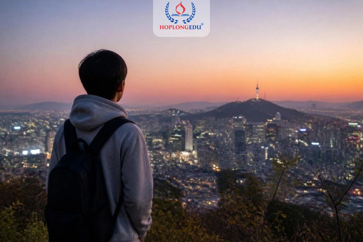 Du học sinh nh&igrave;n về th&agrave;nh phố Seoul l&uacute;c ho&agrave;ng h&ocirc;n