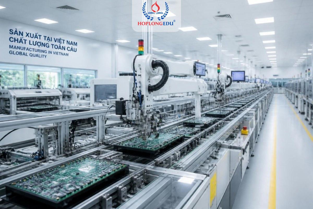 Dây chuyền sản xuất linh kiện điện tử, cơ khí trong một nhà máy ở Việt Nam