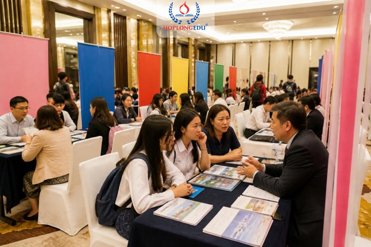 Học sinh và phụ huynh tìm hiểu trường Hàn Quốc tại hội thảo du học