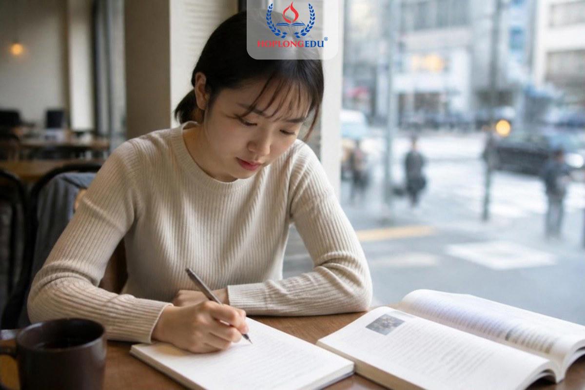 Du học sinh tự viết kế hoạch học tập bằng tay trước khi nộp hồ sơ visa Hàn Quốc