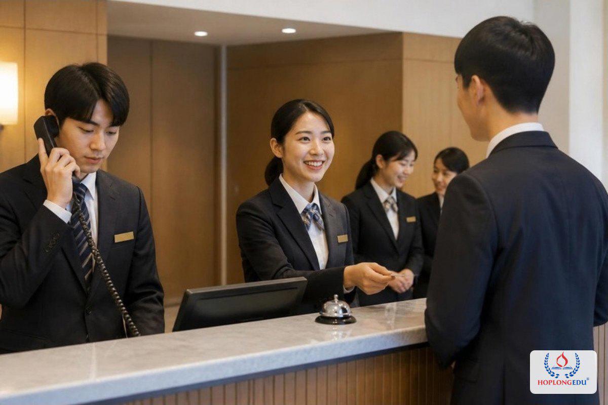 Học viên thực hành lễ tân khách sạn
