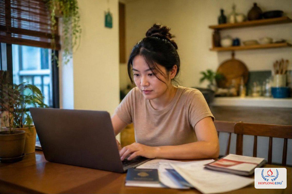 Học vi&ecirc;n Việt Nam chuẩn bị hồ sơ thạc sĩ e-visa tr&ecirc;n m&aacute;y t&iacute;nh tại nh&agrave;