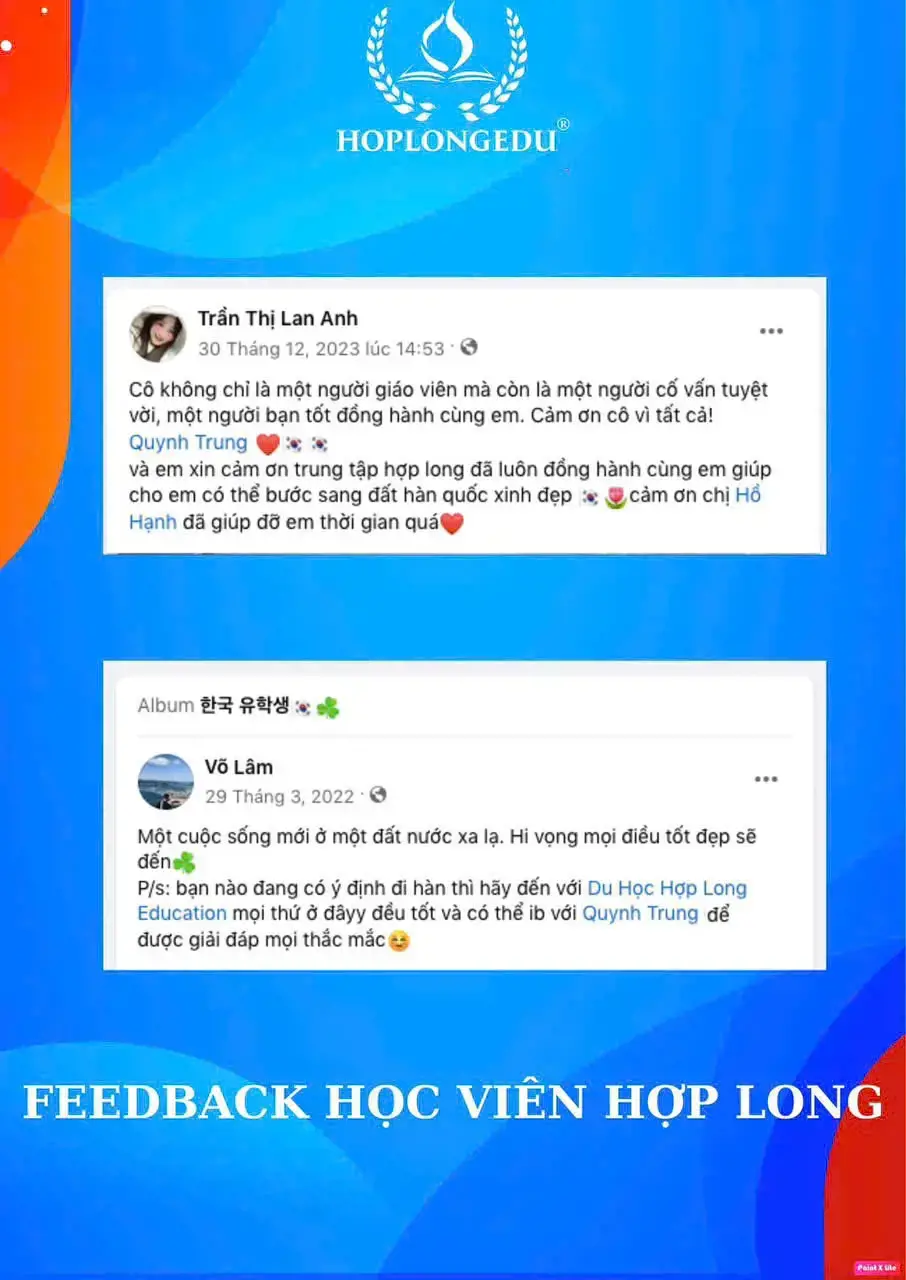 Học vi&ecirc;n đăng Facebook cảm ơn Hợp Long đ&atilde; đồng h&agrave;nh sang H&agrave;n Quốc