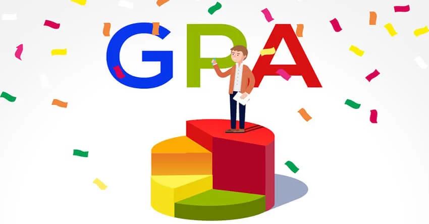 Hình minh họa chữ GPA và biểu đồ tròn, tượng trưng cho điểm trung bình học tập