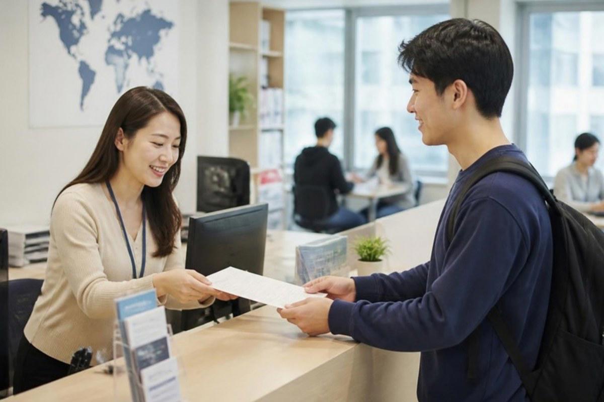 Du học sinh nộp giấy xác nhận làm thêm tại phòng quốc tế của trường đại học Hàn Quốc