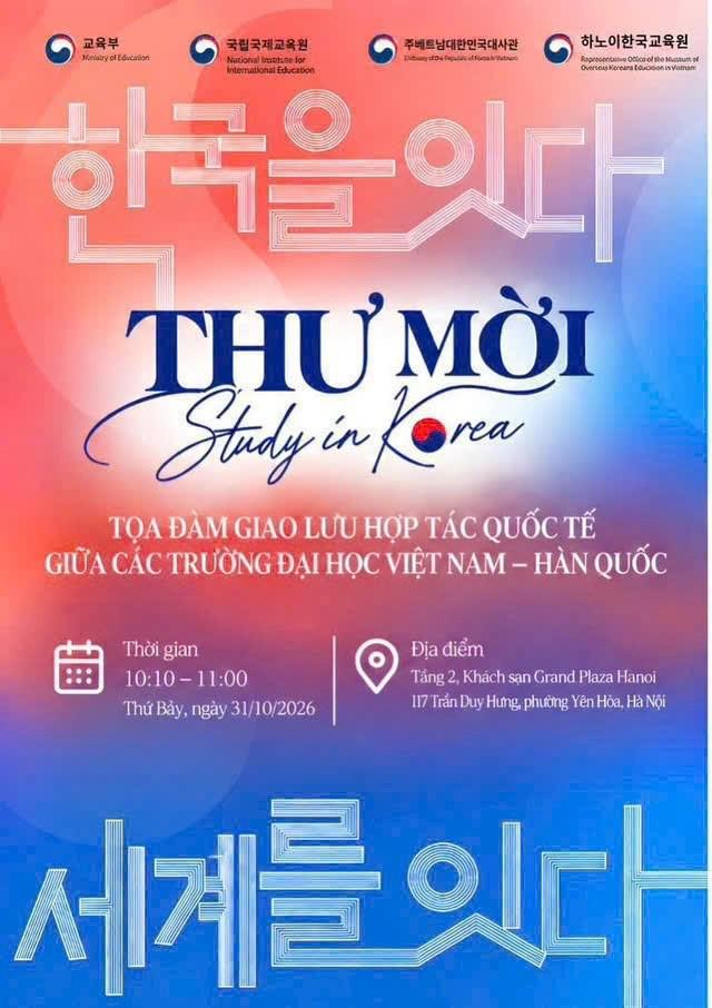 Thư mời Hội thảo Du học Hàn Quốc 2026 tại Grand Plaza Hà Nội ngày 31/10/2026