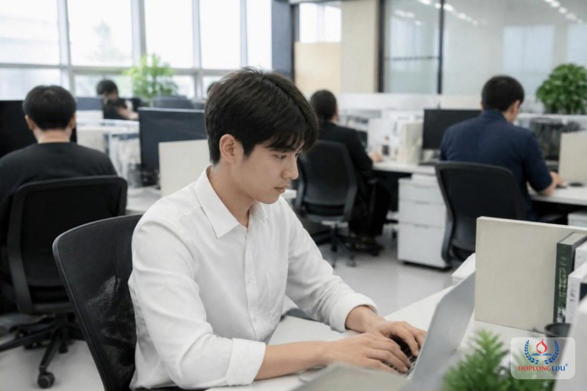 Người trẻ làm việc tại văn phòng một công ty Hàn Quốc